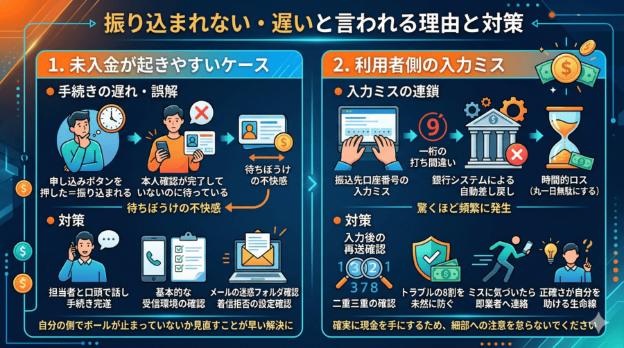 振り込まれない・遅いと言われる理由と対策