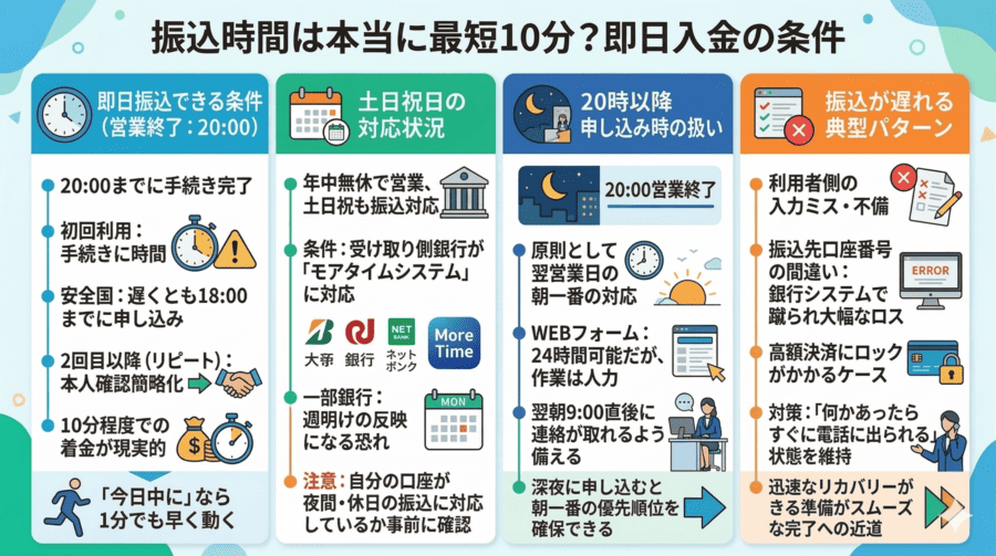 振込時間は本当に最短10分？即日入金の条件