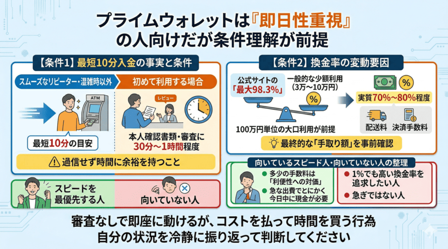 プライムウォレットは“即日性重視”の人向けだが条件理解が前提